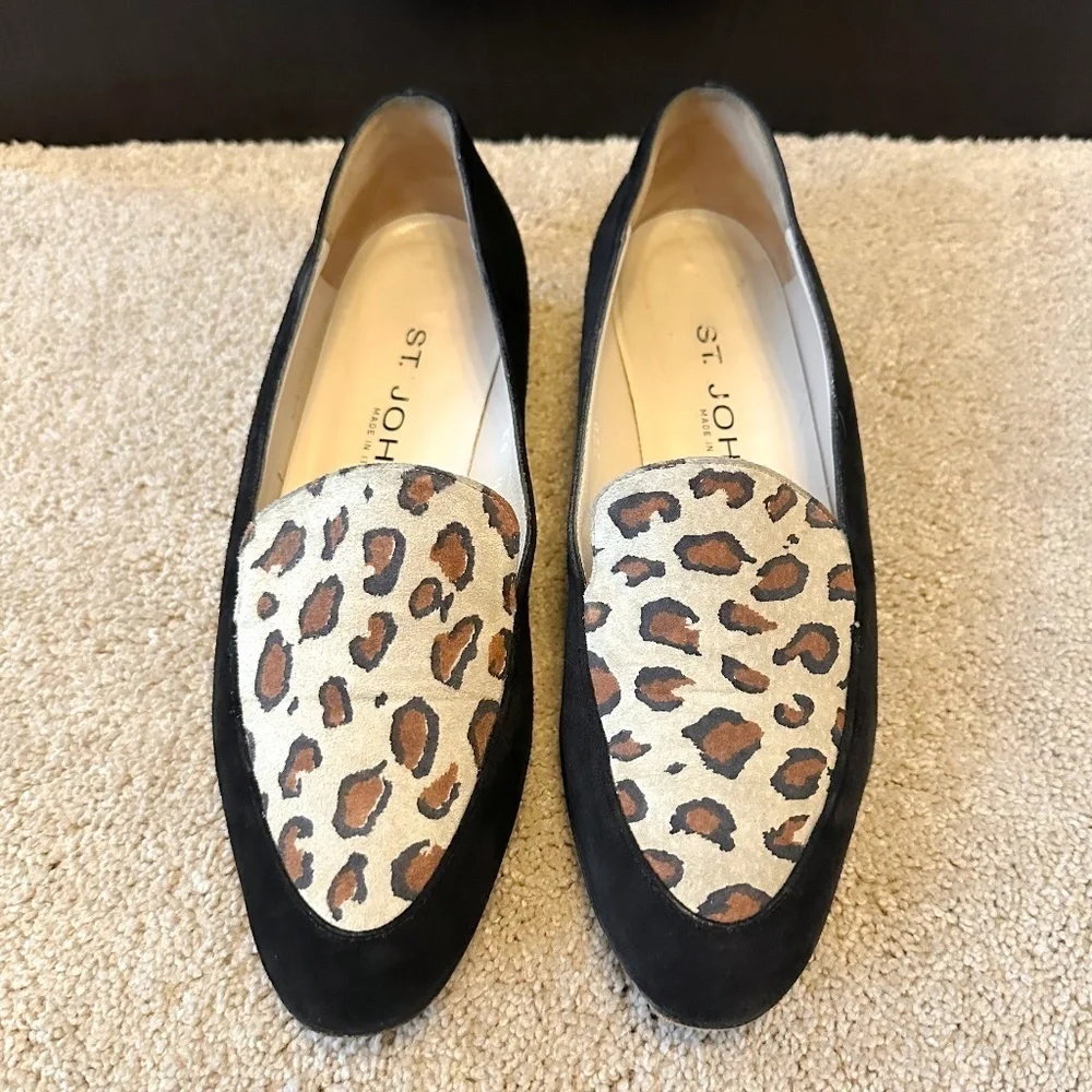 St. John Leopard Suede Loafers